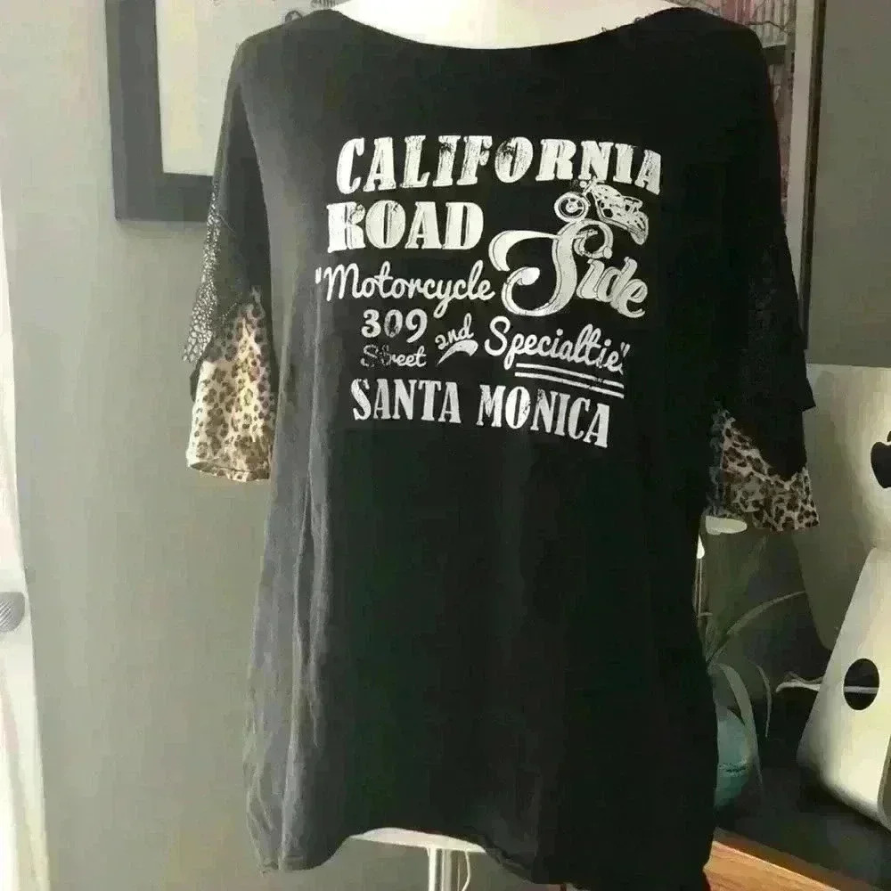 Super Cool Free People Black / Leopard T Shirt - Picture 3 of 8